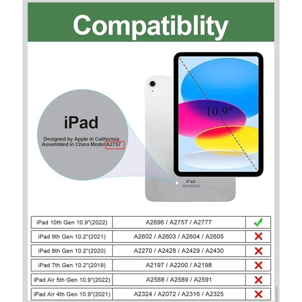 Black iPad 10th Gen 10.9 2022 Rugged Folio Case Stand‎ A2696 A2757 A2777